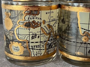 lot 118 image: Eight Vintage Cera World Map Lowball Tumblers