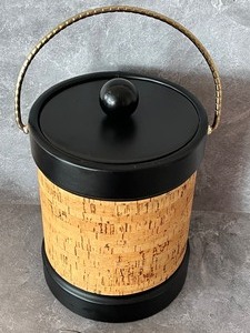 lot 123 image: Fun Mid Century Ice Bucket with Cork Exterior and Bar Accessories