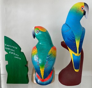 lot 175 image: Vibrant Wooden Parrots