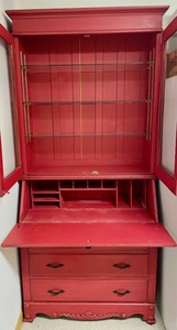 lot 302 image: Vintage Red Painted Secretary Cabinet