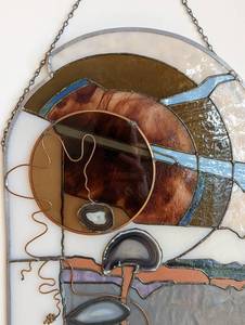 lot 235 image: Stunning Abstract Stained Glass Hanging with Agate Slices