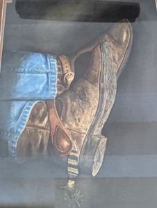 lot 312 image: Framed Cowboy Boots Watercolor by Gary Marquardt
