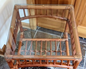 lot 315 image: Vintage Glass Topped Rattan Side Table