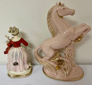 lot 448 image: Two Vintage Figurines including a Lovely Pink Horse Figurine