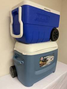 lot 411 image: Igloo and Coleman Rolling Coolers