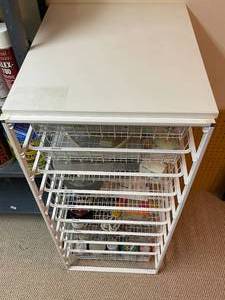 lot 432 image: 9 Drawer Wire Storage Piece with Assorted Hardware