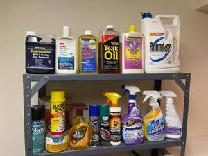 lot 434 image: Used Chemicals Lot With 5 Shelf Metal Stand