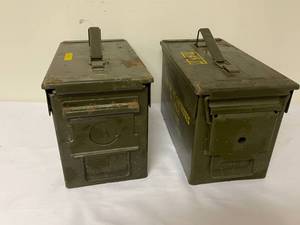 lot 492 image: 2 Vintage Metal Ammo Cases