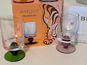 lot 512 image: Block Crystal Footed Bowl  and Marquis Waterford Set of Four Pieces of Colorful Stemware