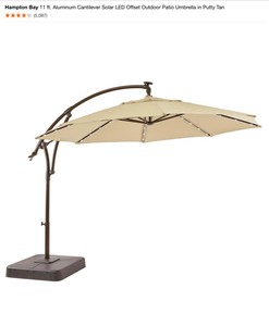 Hampton Bay 11 ft. Aluminum Cantilever Solar LED Offset Outdoor Patio Umbrella in Putty Tan. See Pictures