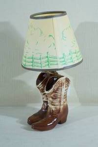 1950s McCoy Pottery Cowboy Boot Table Lamp w Hard to Find Original Shade