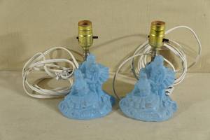 Antique LE Smith Blue Glass Ballerina Lamps