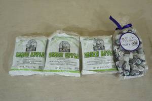 Claeys Green Apple Hard Candies and Huckleberry Taffy