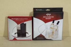 Franmara Inflatable Ice Bucket and Brushed Stainless Bottle Coasters