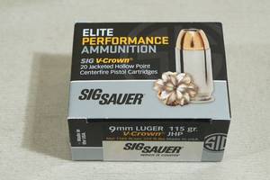 20 Sig Sauer 9mm Luger 115 Gr V-Crown JHP Ammo
