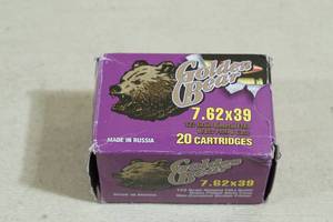 20 Golden Bear 7.62 x 39mm 123 Gr FMJ Brass Plated Case Ammo