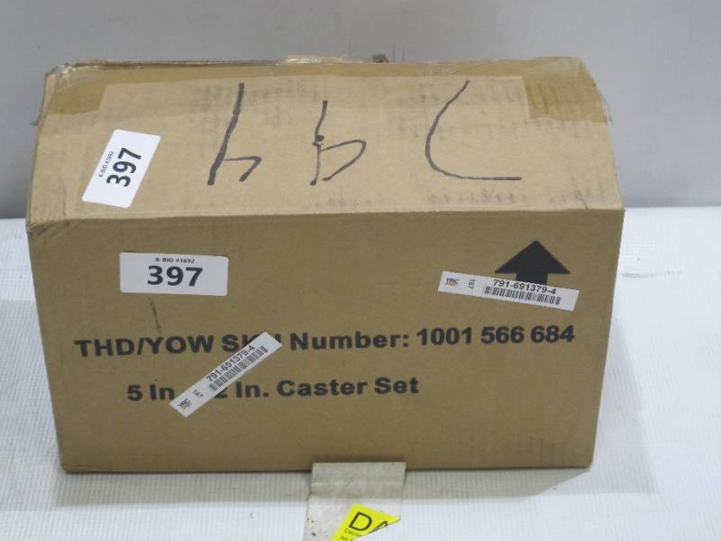 lot 699 image: Husky 5 in. Black PP Caster Kit for Ready-to-Assemble Steel Garage Base Cabinets