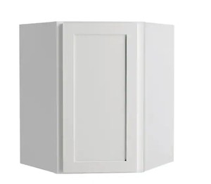 lot 648 image: Hampton Bay Courtland Shaker Assembled 24 in. x 30 in. x 24 in. Stock Diagonal Corner Wall Kitchen Cabinet in Polar White Finish