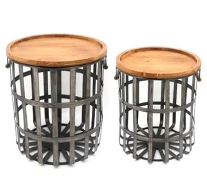 lot 671 image: Home Decorators Collection Round Galvanized Metal Decorative Basket with Wood Lid (Set of 2)