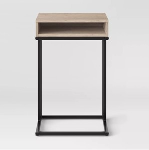 lot 666 image: Loring Darley Accent Table - Project 62 - Vintage Oak Finish - Black Metal