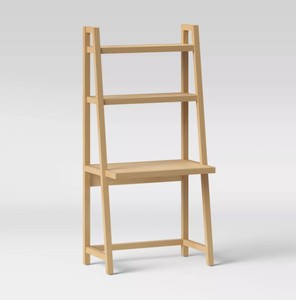 lot 680 image: Falkland Wood Desk with Shelving Natural - Threshold