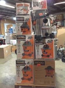 Pallet with assorted  RIDGID WetDry Shop VacuumVarious Models and Conditions See Pictures