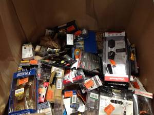 Gaylord full of Assorted Door Knobs, Handles ,hardware  and Misc Items various Models and Conditions customer returns See Pictures