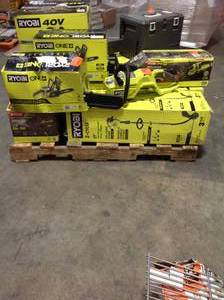 Pallet with assorted RYOBI Lawn Care Tools  Various Models and Conditions customer returns  See Pictures