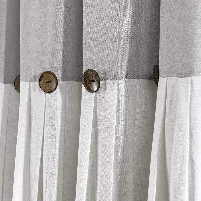 2 Lush Decor Linen Button Shower Curtains, 72 x 72, Gray & Off-White