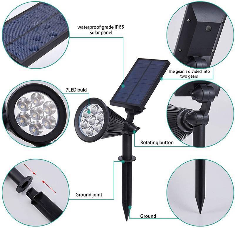 RGB Solar Spotlights Landscape Lights Outdoor 2-in-1 LED Spot Lights