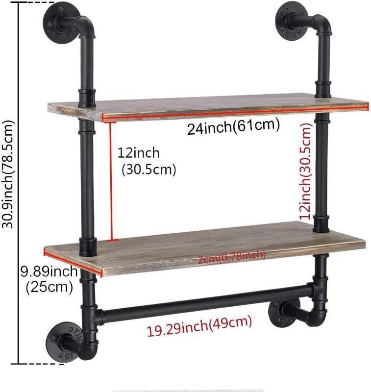 Elibbren Rustic Wall Mounted Industrial Pipe Shelving