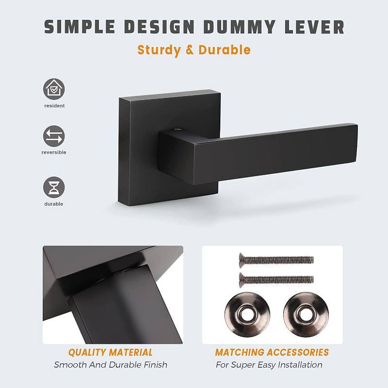 KNOBWELL 2 Pack Heavy Duty Dummy Door LeversHandles, Matte Black