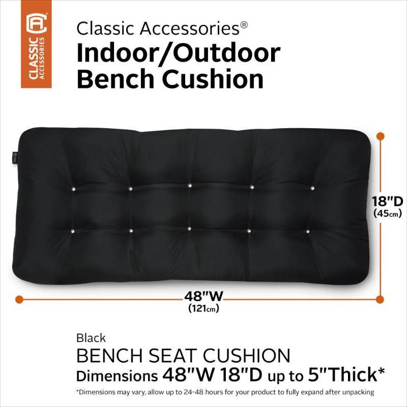 Water-Resistant IndoorOutdoor Bench Cushion, 48 x 18 x 5 Inch, Black