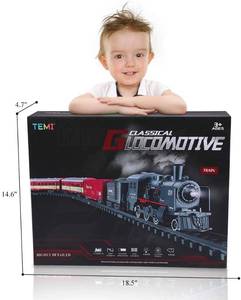 Electric Classical Train Set with Steam Locomotive Engine, Cargo Car and Tracks