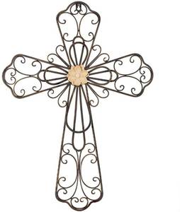 24H Metal Layered Crosses Wall Decor, Distressed Brown Bronze