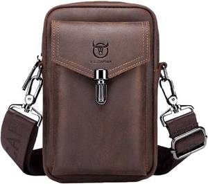 BULLCAPTAIN Mens Leather Belt Bag Travel Messenger Crossbody