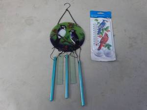 lot 171 image: Blue Jay with Berries Glass Wind Ch...