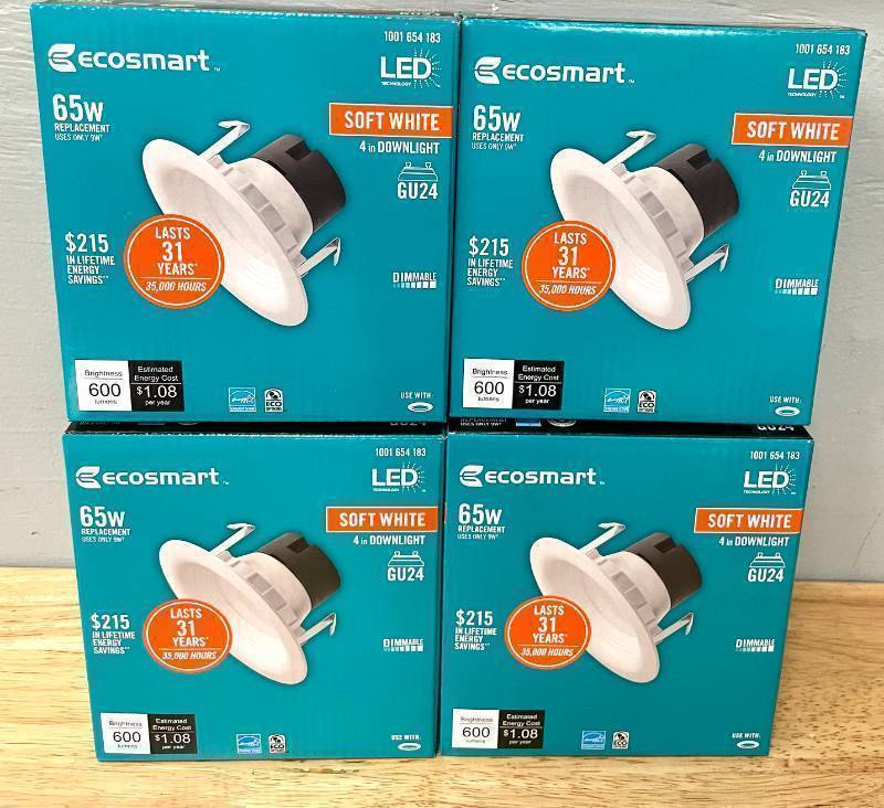 lot 42 image: Lot of 4 EcoSmart 4in Downlight White Integrated LED Recessed Trim