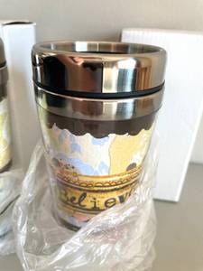 lot 105 image: Lot of 2 Believe Demdaco Travel Coffee Mugs Tumblers.