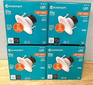 lot 45 image: Lot of 4 EcoSmart 4in Downlight White Integrated LED Recessed Trim 