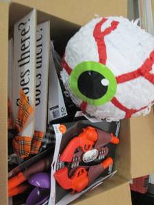 box of halloween wood signs , cap g...