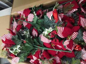 box of red stripe poinsetta bouquet...