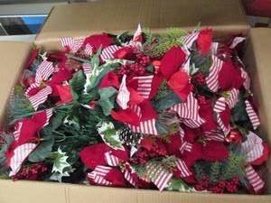 box of red stripe poinsetta bouquet...