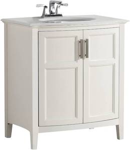 lot 318 image: Simpli Home Winston 30 in. Bathroom Vanity NL-WINSTON-WH-30-2A (Item Has Damage To Bottom Back Side See Photos)