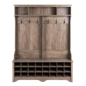 lot 403 image: Prepac Drifted Gray 60 in. Wide Hall Tree with 24 Shoe Cubbies, DSOG-0013-1 - Open Box.