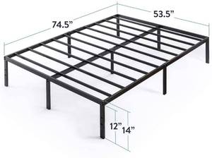 lot 414 image: Best Price Mattress 14 Inch Metal Platform Bed, Full, wHeavy Duty Steel Slat Mattress Foundation (No Box Spring Needed), Black., BPM-SPSC-14F.