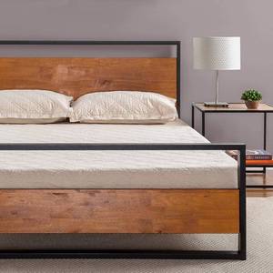 lot 418 image: Zinus OLB-IRPBHB-14Q Suzanne Metal and Wood Platform Bed with Headboard and Footboard  Box Spring Optional  Wood Slat Support, Queen, Chestnut Brown.
