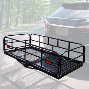 lot 424 image: OKLEAD 400 Lbs Heavy Duty Hitch Mount Cargo Carrier 60 x 24 x 14.4 Folding Cargo Rack Rear Luggage Basket Fits 2 Receiver for Car SUV Camping Traveling, RS03B-1 - Open Box.