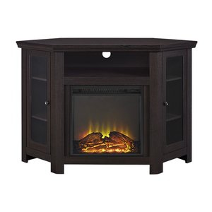 lot 326 image: Walker Edison Furniture Company 48 Wood Corner Design Media StandFireplace Model HD48FPCRTB (May Be Damaged)