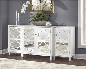 lot 334 image: Home Decorators Collection Reflections White Mirrored Console Table Model SH00133-W (Scratch & Dent, Needs Assembly)